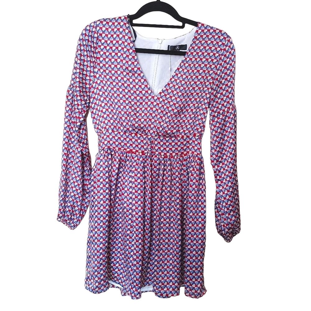Missguided Chiffon Skater Dress Size 4 New NWT Red Blue Tan